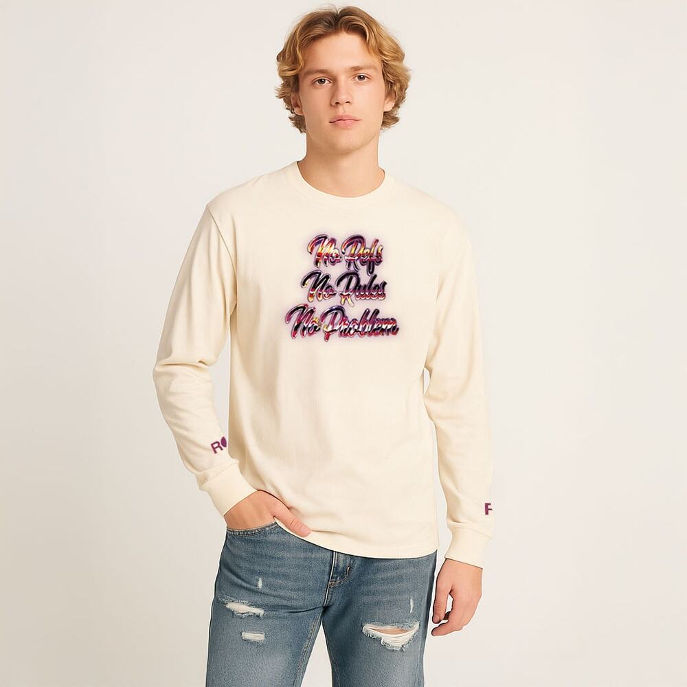 NWT Rokit No Problem Long Sleeve Tee in Cream Sz Large